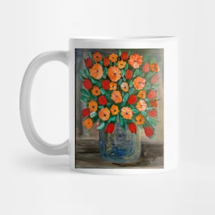 Some abstract mixed flowers in a metallic vase Mug